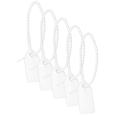 Imagen de QWORK® 100 Piezas Precintos de Seguridad Plastico, Bridas Numeradas para Maleta, Cajas, Contenedores, Puertas, Bolsas, Camion, Logistica (Blanco)