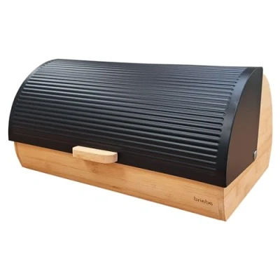 Imagen de briebe Nordic Panera para Guardar Pan de Mesa Madera Bambú, Tapa Deslizante, Bread Box Almacenamiento y Bollería, Diseño Nórdico Moderno, Negro