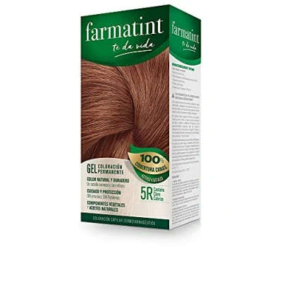 Imagen de Farmatint 5R Castaño Claro Cobrizo, Tinte Vegetal Permanente, Sin Amoníaco, Cobertura Completa de Canas, Cuida y Protege tu Cabello, Unidad 170ml