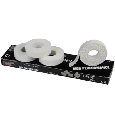 Imagen de ALPIDEX 4 x Sport Tape 1.5 cm 10 m Cinta Adhesiva Deportiva Dedo Negro Blanco Borde Serrado 100% Algodón, Color:Blanco