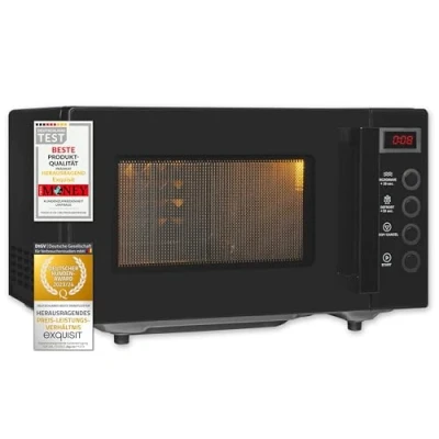 Imagen de Exquisit® Microondas, 20L, 700W, 3 Niveles de Potencia, Color Negro, Función Descongelación, Temporizador Digital, Tirador Ergonómico, Alarma Temporizador, Medidas 28,6x45,9x35,2 Cm.