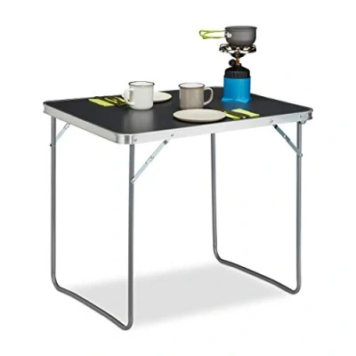Imagen de Relaxdays Campingtisch Mesa Camping Plegable, Aluminio, MDF, Mesita Jardín, Pequeña, Ligera, 70 x 80 60 cm, Plateado/Gris, Unisex Adulto