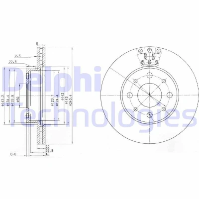 Imagen de DELPHI BG3425 Disco de freno 240 20 4 ventilado aceitado sin procesar cojinete rueda, anillo sensor ABS