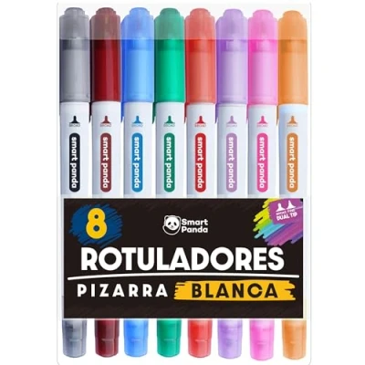 Imagen de SmartPanda Rotuladores para Pizarra Blanca de Punta Doble, Mediana y Fina Borrado en Seco el Hogar u Oficina 8 Colores
