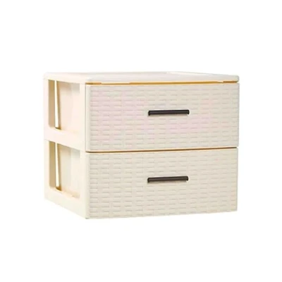 Imagen de JARDIN202 Cajonera de ordenación RATTAN plástico Efecto mimbre Torre almacenaje multiusos 2 cajones (Beige)