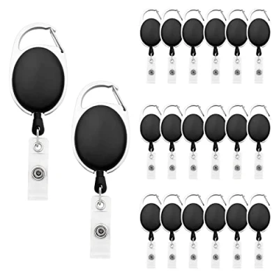 Imagen de Fushing 20 Piezas RetráCtil MosquetóN de Carrete，Soporte Insignia con Nylon CordóN Extensible para Soporte Tarjeta Id（Negro）