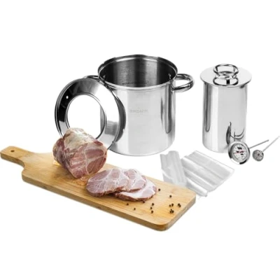 Imagen de Browin 313016 Komplettes Set Von 1,5 kg Schinkenkocher aus Edelstahl in Wassermantel, mit einem Topf Thermometern Completo de Cocina jamón, 1.5 kg, Stainless Steel