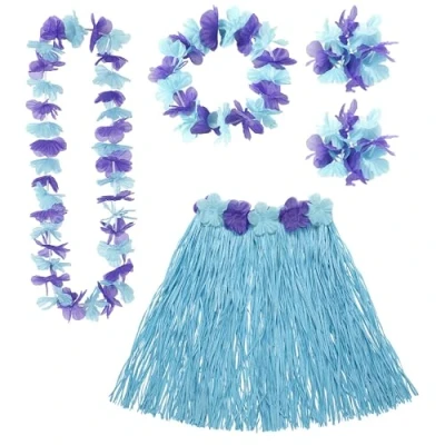Imagen de W WIDMANN MILANO Party Fashion Conjunto de disfraz Hawaiana, falda rafia, collar flores, diadema flores y pulseras fiesta verano, en la playa, carnaval temática