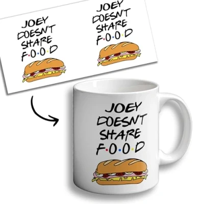 Imagen de Oops Taza Friends Joey no comparte su comida Tazas Originales para Regalar Regalos Frikis Mug Cerámica. 330ml. (Joey comparte)