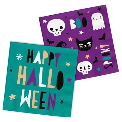 Imagen de Folat B.V. 67981 Servilletas 20 piezas Happy, Decoración de Halloween, multicolor, 33 x cm