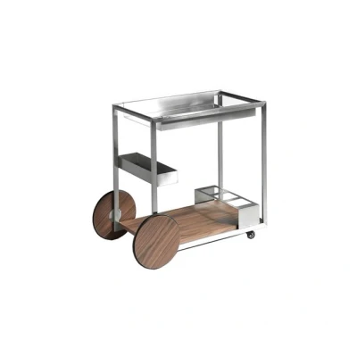Imagen de Ángel Cerdá Carrito Minibar de Acero y Nogal Mueble con Ruedas Botellero Moderno Original Duradero Funcional 91 x 38 74 cm