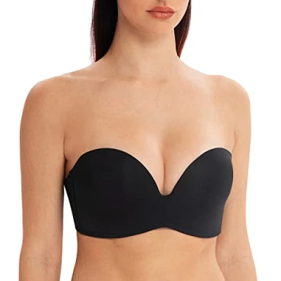Imagen de MELENECA Sujetador Push Up sin Tirantes con Relleno Ligero Inalámbrico para Mujer Negro 110B