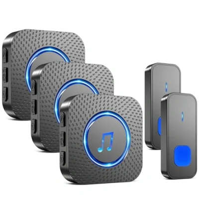 Imagen de SURFOU Timbre Inalámbrico Exterior Interior Impermeable, Campainha Sem Fios con 2 Transmisor 3 Receptores, Wireless Doorbell Puerta para Casa 400M de Alcance 55 Melodías, 5 Volumen, Indicador LED
