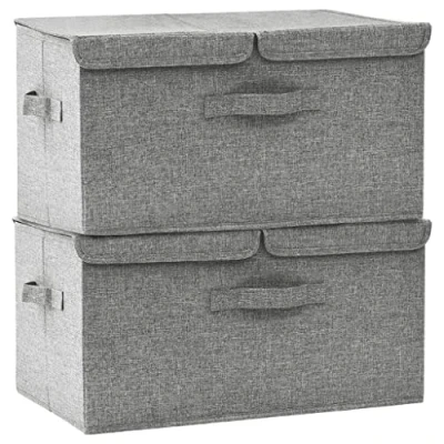 Imagen de vidaXL Cajas de Almacenaje 4 uds, Plegables, Cofres Organizadores Ropa Bufandas, Contenedores para Armario Estantería, Tela Gris