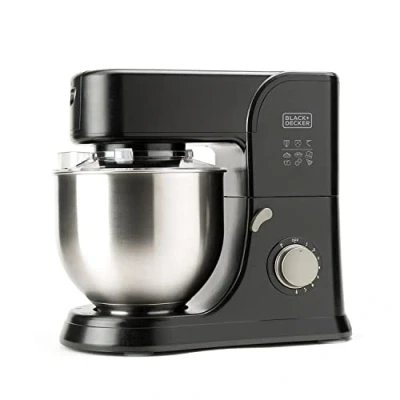 Imagen de BLACK+DECKER BXKM1001E Batidora amasadora, 1000W, 8 velocidades, Turbo, giro planetario, fácil limpieza, acero inoxidable, negro