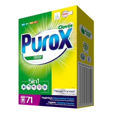 Imagen de PUROX UNIVERSAL Detergente en Polvo (71 Lavados) para ropa de color y blanca, caja 5 kg
