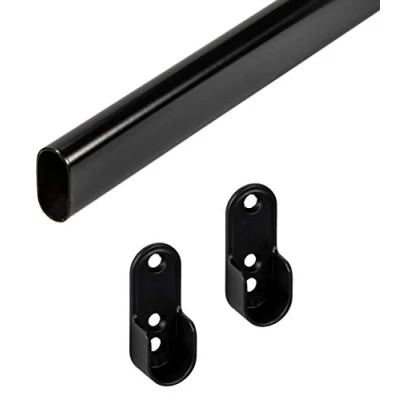 Imagen de Gedotec barra de armario ovalada 1500 mm, 1 para con 2 fijaciones barra, tubo muebles 30 x 15 color negro