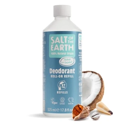 Imagen de Natural Deodorant Roll On Refill by Salt of the Earth, Ocean &amp; Coconut Vegan, Long Lasting Protection, Leaping Bunny Approved, Made in UK 525ml