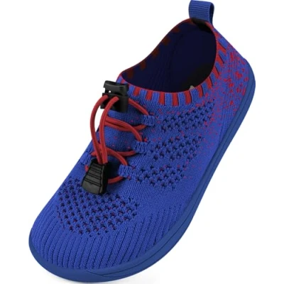 Imagen de IceUnicorn Zapatos Descalzos Para NiñOs Puntera Ancha De Punto Y NiñAs MíNimos Caminar PequeñOs Transpirables Minimalistas (Azul Rojo, 29EU Ancho)