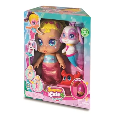 Imagen de Super Cute LITTLE BABIES Regi Sirena + Perrito, sirenita la cual puede mojarse, pack incluye su perrito Snowball, un cangrejo, collar con luz y más accesorios Bizak (64320048)