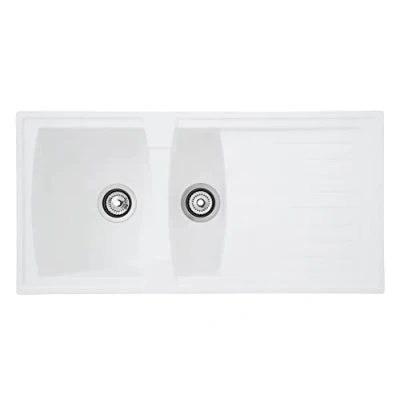 Imagen de Respekta Fregadero de cocina Boston mineralita en blanco / empotrable 1,5 cubetas 100 x 50 cm Lavabo adecuado para armarios inferiores 60 ancho