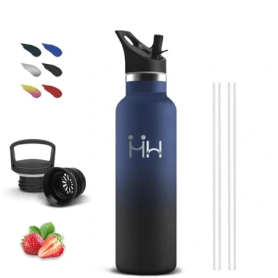 Imagen de Botella Agua Acero Inoxidable, 500ml Termica, A Prueba de Fugas, Cantimplora con Pajita, Aislamiento al Vacío, Termo Garrafa Termica para la Oficina, Cámping, Yoga, Escuela