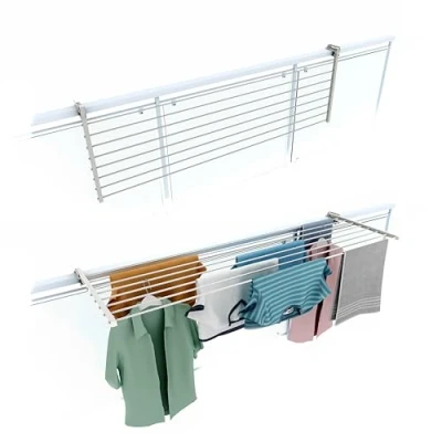 Imagen de Foxydry Duo, tendedero de balcón plegable, para exterior, resistente, acero inoxidable y aluminio, barandilla balcón, terrazas, etc, longitud 162 cm (blanco, cm)