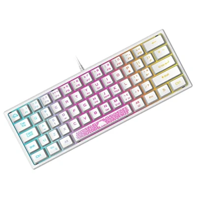Imagen de 60% Teclado para Juegos con Teclas de Membrana Profesional, Mini Compacto 62 Teclas, USB Cable Gaming, RGB Chroma Rainbow Retroiluminado, QWERTY Layout, Ultraligero, PC Mac Laotop Blanco