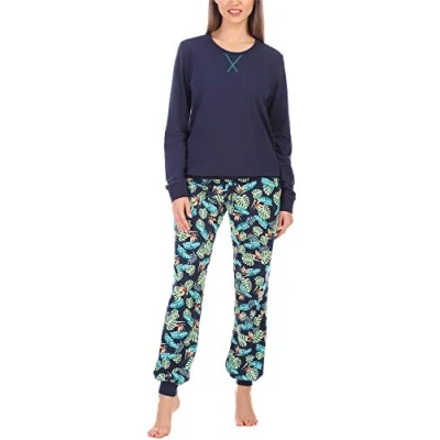 Imagen de Merry Style Pijama Conjunto Camiseta y Pantalones Mujer MS10 168(Azul Marino/Follaje, XXL)