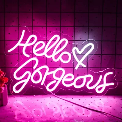 Imagen de Hello Gorgeous logotipo de neón para la decoración paredes hermoso led rosa con fuente alimentación USB salones belleza, bodas, regalos niñas