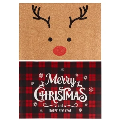 Imagen de COLOFALLA 2pcs Felpudos Navidad Alfombra Entrada de Fieltro Merry Christmas 40x60cm para Decoración (Grupo B)