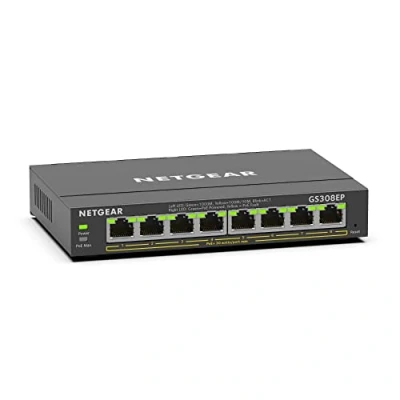 Imagen de NETGEAR Switch PoE Gigabit Ethernet de 8 puertos LAN GS308EP Plus (con 8x PoE+ consumo 62W, red gestionado con IGMP Snooping, QoS, VLAN, carcasa metálica sin ventilador)