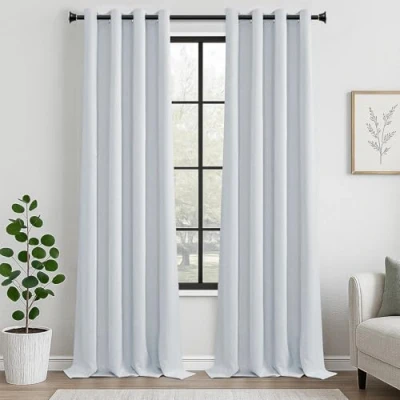 Imagen de MRTREES Cortina Habitacion Opaca Termica 2 Piezas 140x260cm Cortinas Salon Moderno Aislantes Frío Calor Luz Largas para Ventana Dormitorio Infantil Bebe Niños Blanco Gris con Ojales