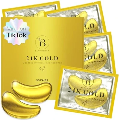Imagen de BLOOMORA 24K Gold Parches Ojos Bolsas y Ojeras (30 Pares) Eye Patches Con Niacinamida Ácido Hialurónico Mask Eliminar de