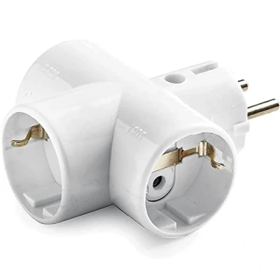 Imagen de CABLEPELADO Adaptador Enchufe Schuko Triple de Pared regleta con Protección Infantil I Portacontactos en cerámica, Reforzado TT 16A 250V