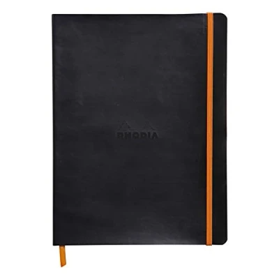 Imagen de RHODIA 117502C Cahier Souple Noir 19x25 cm Ligné 160 pages Papier Clairefontaine Ivoire 90 g/m² Marque Page, Fermeture Élastique Couverture Simili Cuir Collection Rhodiarama