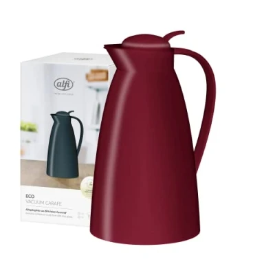 Imagen de alfi Eco 1,0 l, Jarra isotérmica con inserción higiénica de Vidrio Duro plástico, tapón Rosca cómodo pulsador, vertido una Mano, Ideal como café, té, sin BPA