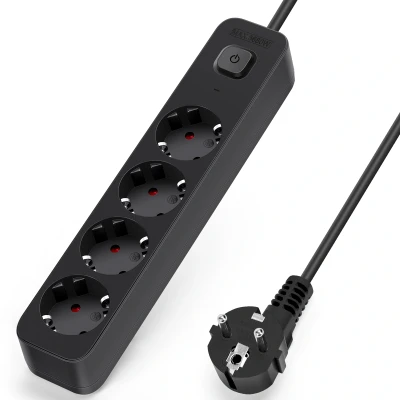 Imagen de Aigostar Regleta Enchufes de 4 Enchufes, Alargador Enchufe 3 metros con Interruptor, Negro