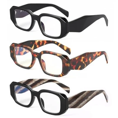 Imagen de JM 3 Pack Luz Azul Bloqueo Lectura Gafas Para Hombres Mujeres Moda Cuadrado Ordenador Lectores +3.0