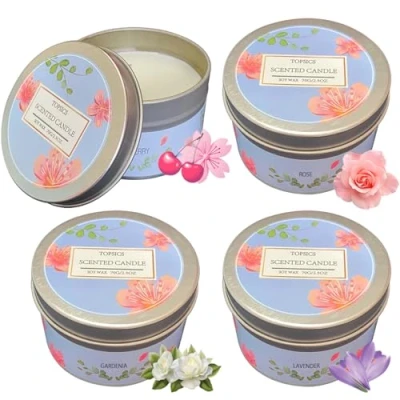 Imagen de Topsics Vela Perfumada para Mujeres, Juego de 4 piezas 2.8 OZ Velas Aromáticas, Cera Soja Natural, Regalos Navidad, Acción Gracias, San Valentín