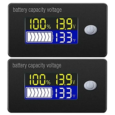 Imagen de DollaTek 2Pcs Indicador de capacidad batería, pantalla 12 V, voltímetro LCD, medidor temperatura, probador para Li ion Lifepo4, plomo y ácido