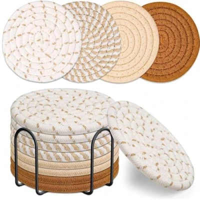 Imagen de 8 Posavasos para Vasos,Posavasos Antideslizantes,Coasters, Posa Vasos de Fieltro Lavables,de algodón Trenzado Bebidas, Tazas Cristal (Marrón)