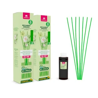 Imagen de CRISTALINAS Pack 2 Recambio Ambientador Hogar Mikado + Cañas Aroma Dama de Noche Ideal para casa y oficina 100% Puro Larga Duración 12 Semanas 2x85ml 0% Alcohol