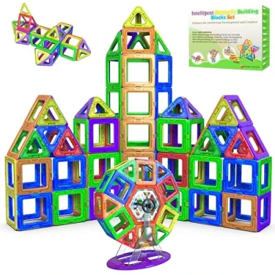 Imagen de Desire Deluxe Bloques de Construcción Magnéticos Infantiles Juego Creativo Educativo 94 Piezas Formas Geométricas con Imanes para Estimular la Imaginación Niños y Niñas
