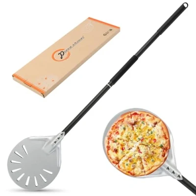 Imagen de Pala para Pizza Horno, Profesional Pizzas Perforada de Aluminio, con Mango Retirable Barbacoa Cocinar Pizzas, Pan, mas Estable, Fácil Almacenar