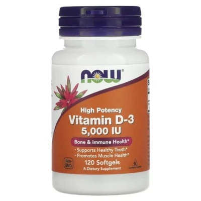 Imagen de Now Foods VITAMIN D3 5000 IU Vitamina D 3 Apoyo altamente dosificado para la salud ósea y el sistema inmunológico 120 cápsulas blandas