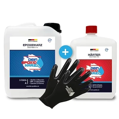 Imagen de Longfair Chemicals Resina Epoxi con Endurecedor + Guantes de Protección, Transparente, 4.5 kg, incluyendo instrucciones en español…