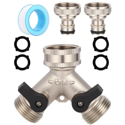 Imagen de TIDEVAN Adaptador de Divisor Grifo 3/4&quot; Derivación 2 Vías Válvula Doble Salida para Distribuidor Vias Jardin Conector Latón a Y Cocina Exterior Jardín Césped