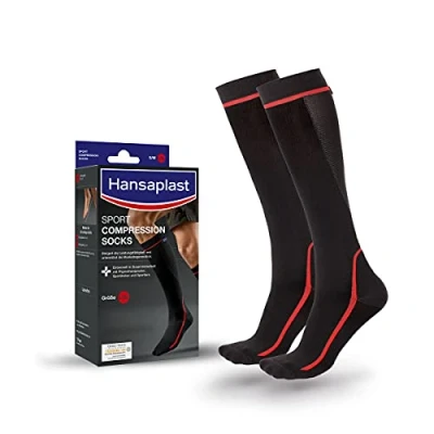 Imagen de Hansaplast Sport Compression Socks Calcetines deportivos de compresión para apoyar la musculatura, medias rodilla, promover regeneración muscular, 1 par, talla L/XL