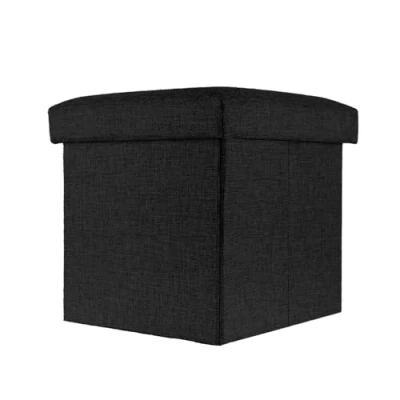 Imagen de INTIRILIFE Puff Baúl Plegable 30x30x30 cm in Negro Diamante Taburete Almacenaje Tapizado de Textil Tela Óptica Lino per Almacenamiento y Reposapiés Asiento Silla Tejido Banqueto